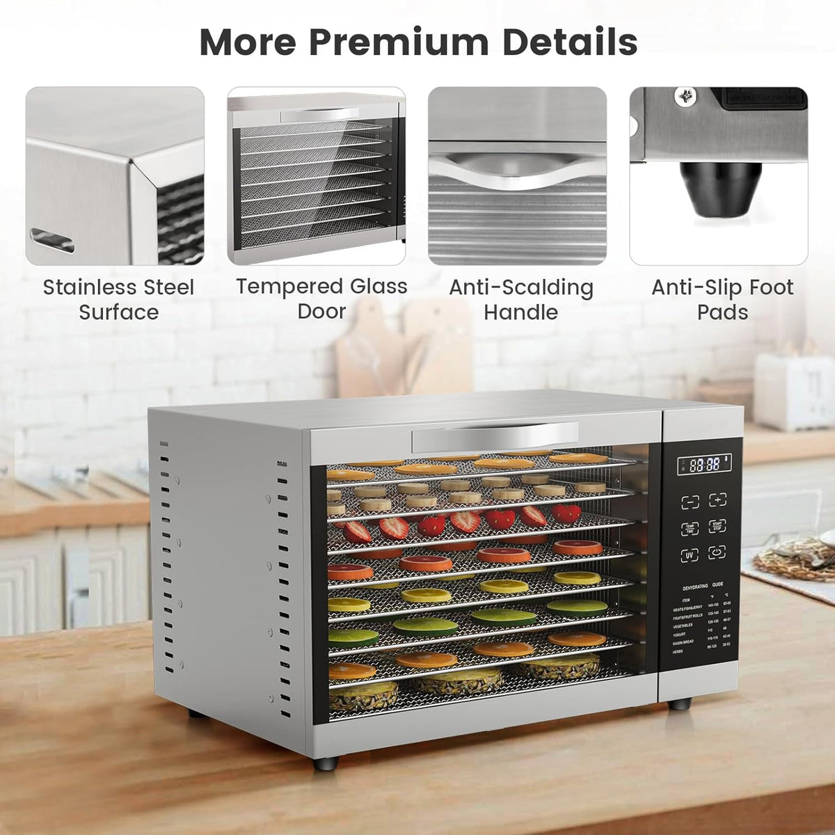 RELAX4LIFE Dörrautomat Edelstahl, Dörrgerät Temperatur einstellbar 30-70℃, Food Dehydrator inkl. 8