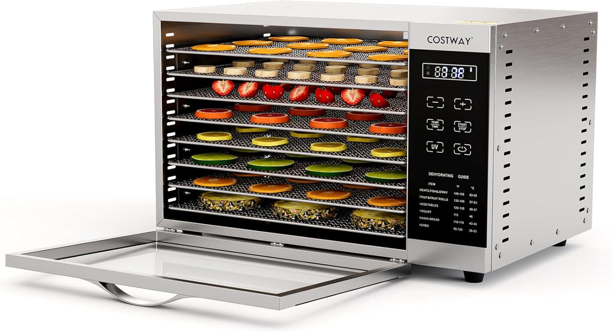COSTWAY Dehydrator with 8 Grid Trays, 620W Dehydrator 30-70°C Temperature Control & 24H Timer, Overheating & Overload