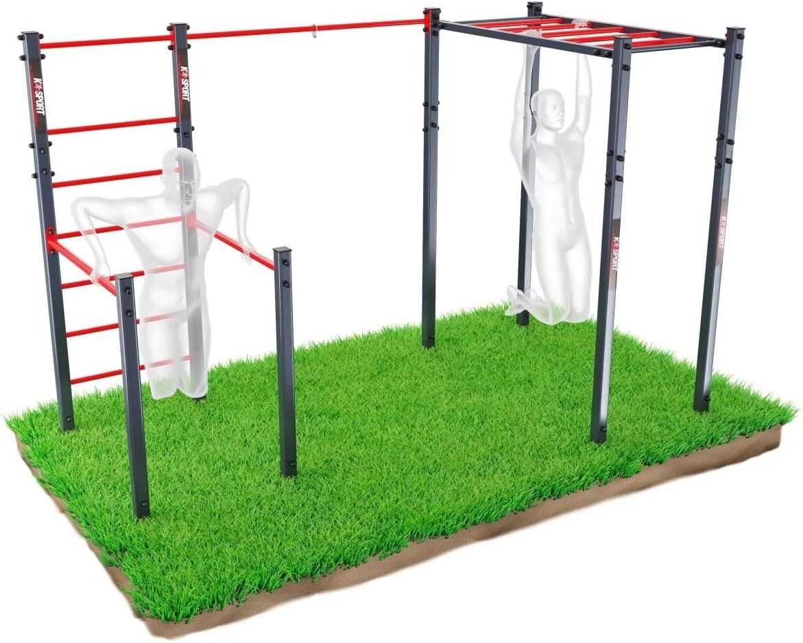 K-Sport Calisthenics Turnstange: Wetterfeste Garten-Kraftstation mit Hangelleiter