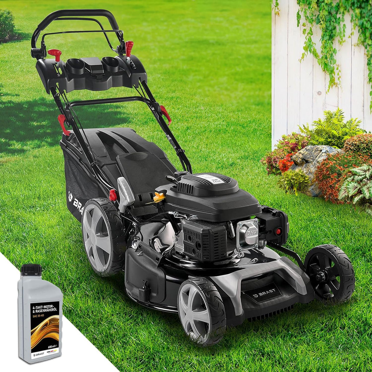 BRAST® Benzin Rasenmäher mit Antrieb | 5,2kW (7PS) | 55cm Schnittbreite | viele Modelle | TÜV | 30-80mm Schnitthöhe