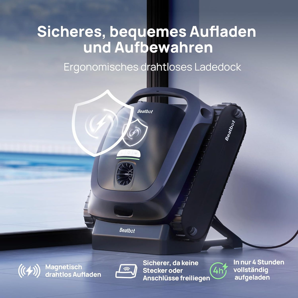 Beatbot AquaSense 2 Akku Poolroboter, Boden & Wand, Wasserlinie doppelt, bis 300㎡, Midnight Blue