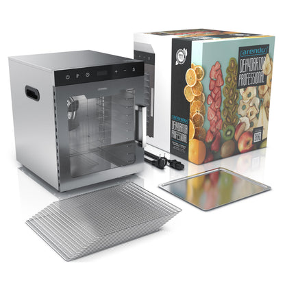 Arendo - Stainless steel dehydrator 8-fold - 500 watts with temperature control - dehydrator for food meat fruits fruit