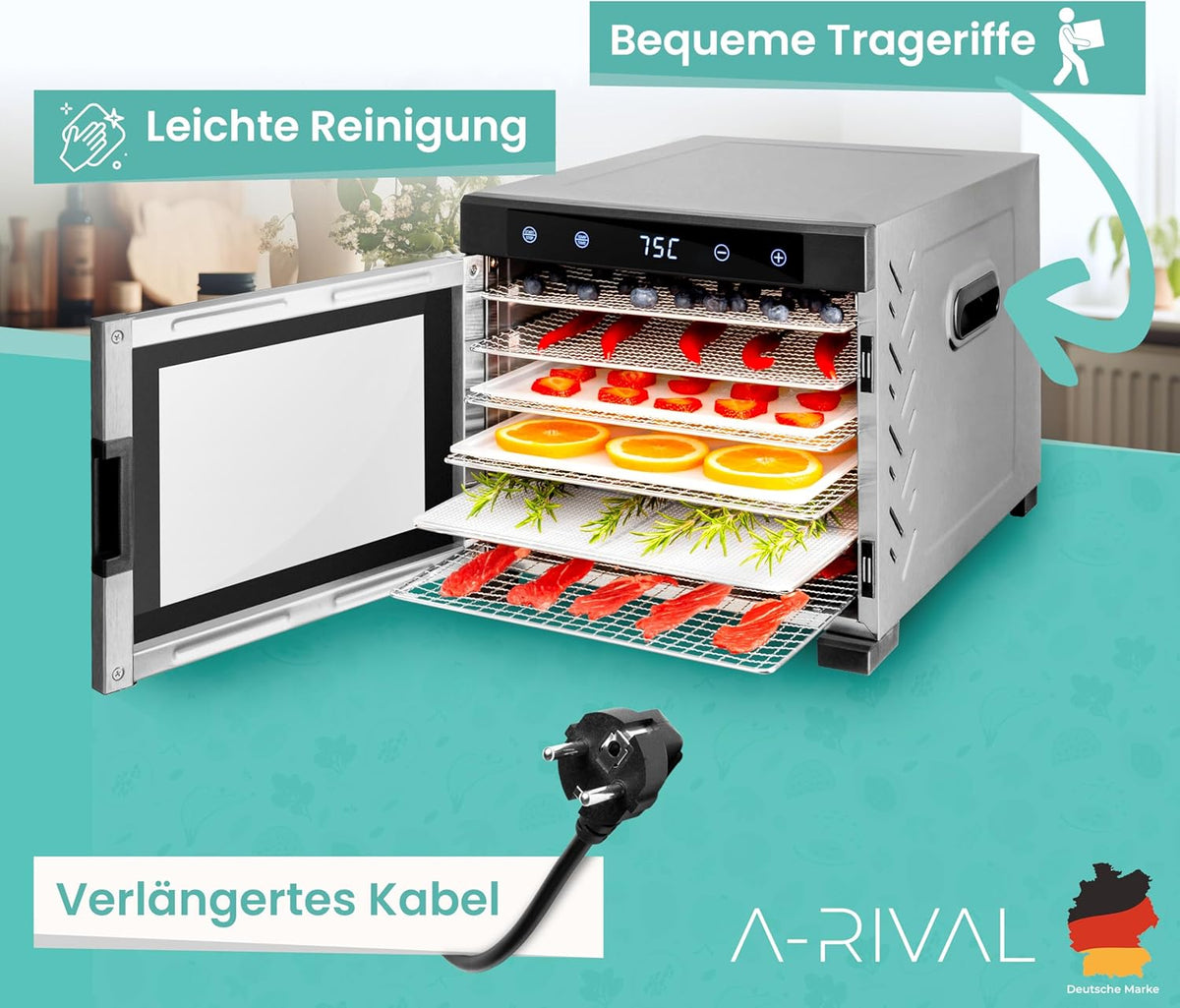 A-rival Dehydrator, Stainless Steel Dehydrator, Touch Control, Professional Dehydrator Stainless Steel, 24 Hour Timer