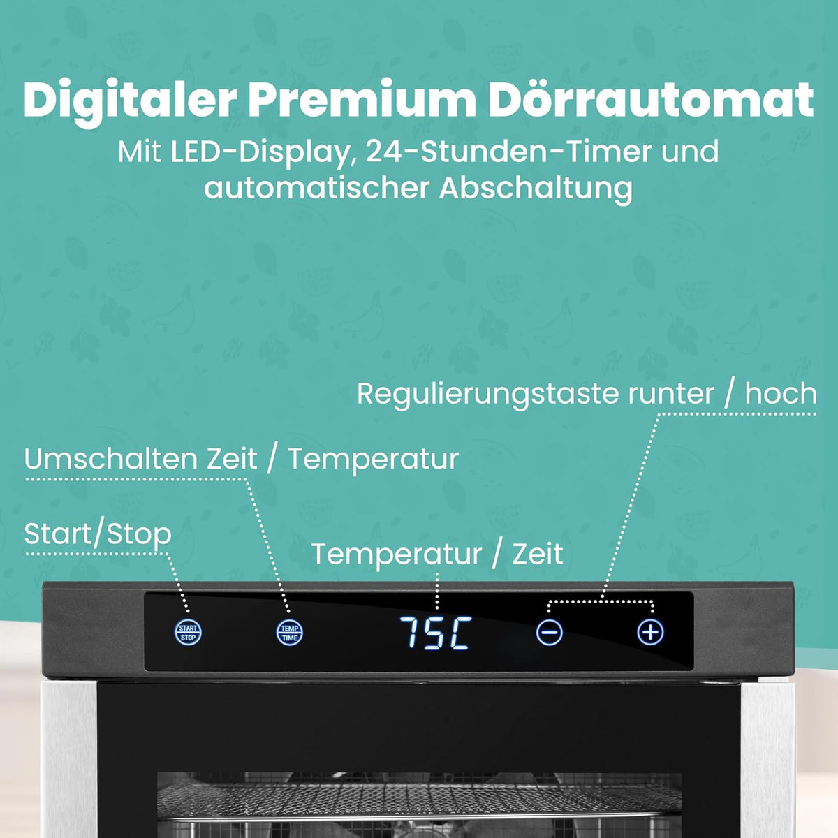 A-rival Dehydrator, Stainless Steel Dehydrator, Touch Control, Professional Dehydrator Stainless Steel, 24 Hour Timer
