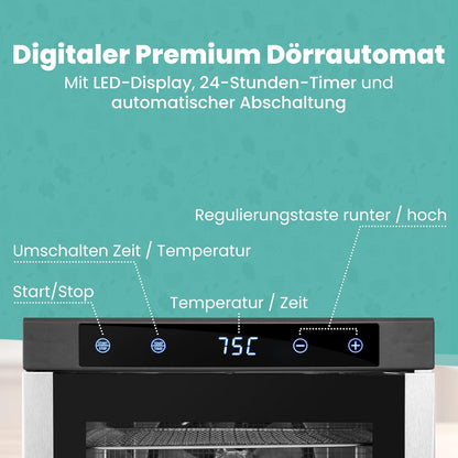A-rival Dehydrator, Stainless Steel Dehydrator, Touch Control, Professional Dehydrator Stainless Steel, 24 Hour Timer