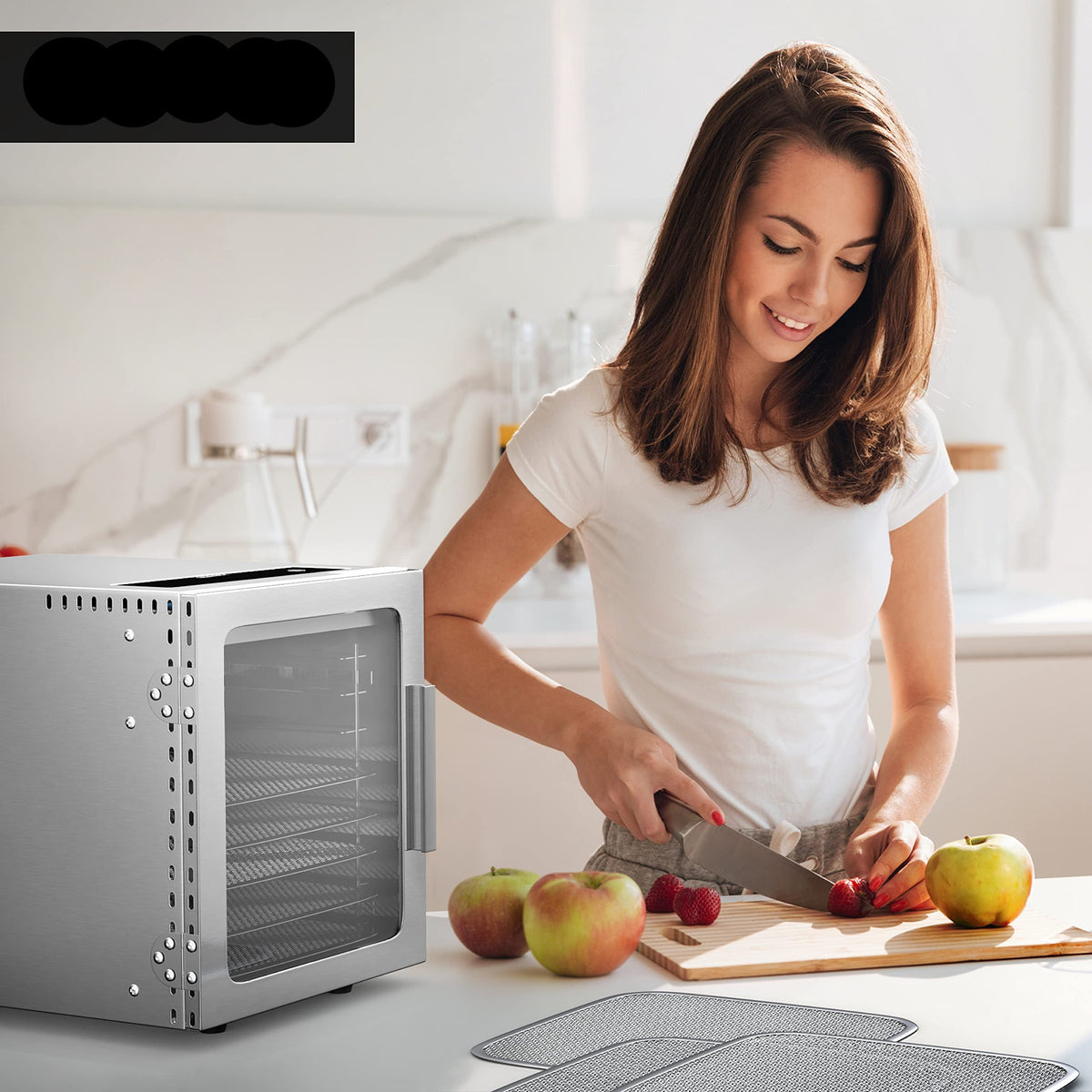 Arendo - Stainless steel dehydrator 8-fold - 500 watts with temperature control - dehydrator for food meat fruits fruit