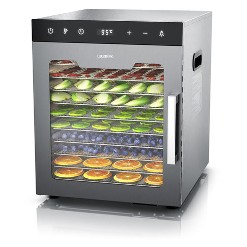 Arendo - Stainless steel dehydrator 8-fold - 500 watts with temperature control - dehydrator for food meat fruits fruit