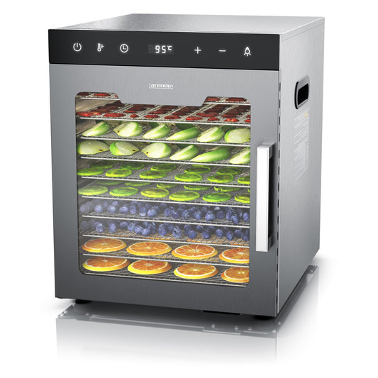 Arendo - Stainless steel dehydrator 8-fold - 500 watts with temperature control - dehydrator for food meat fruits fruit