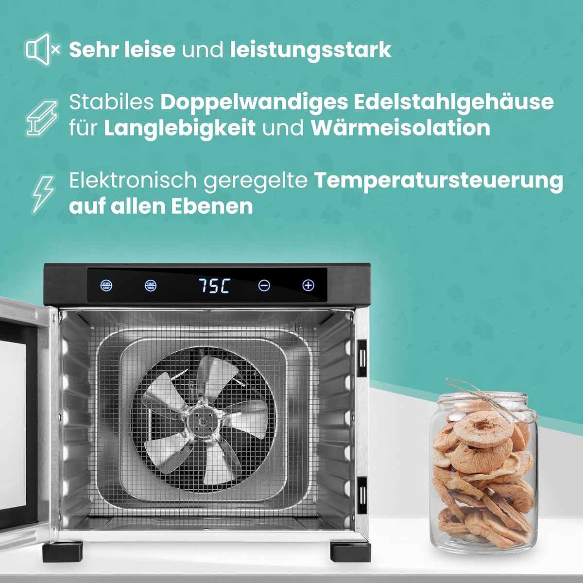 A-rival Dehydrator, Stainless Steel Dehydrator, Touch Control, Professional Dehydrator Stainless Steel, 24 Hour Timer