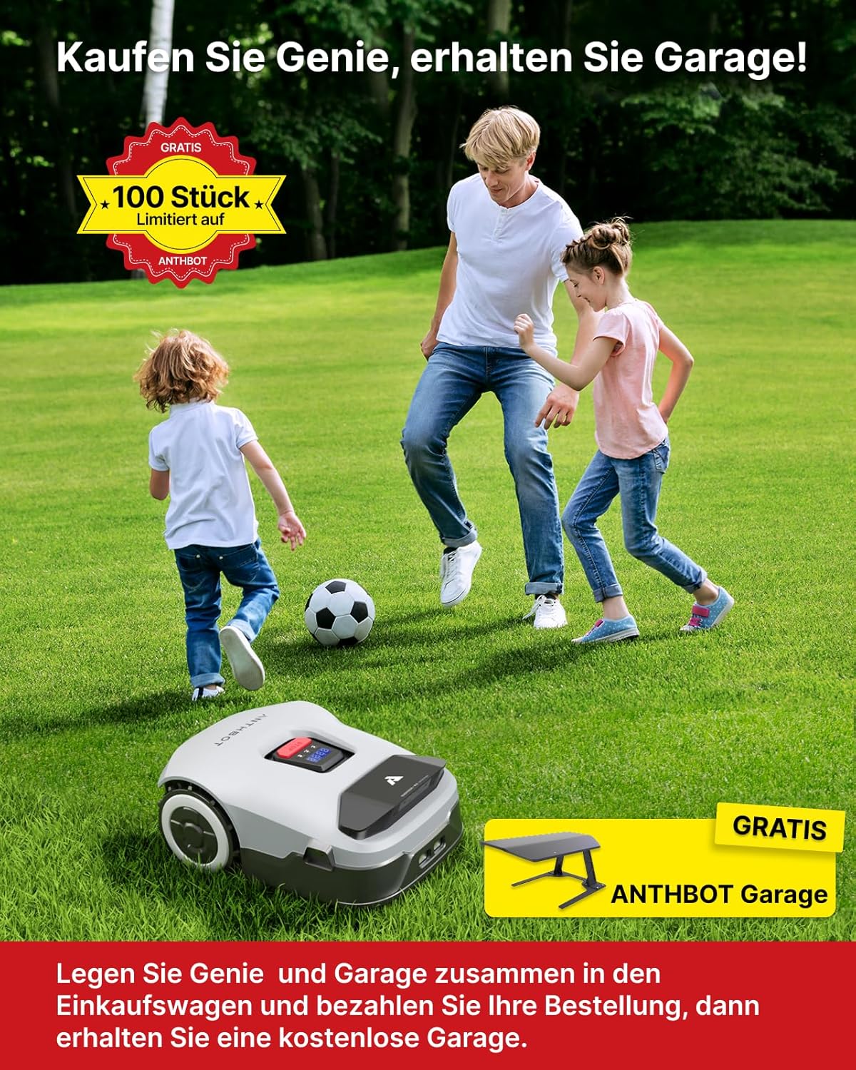 ANTHBOT Genie Mähroboter ohne Begrenzungskabel 3600 m², Full Band RTK + 4-Augen-Vision Roboter-Rasenmäher, 30+