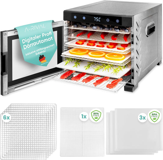 A-rival Dehydrator, Stainless Steel Dehydrator, Touch Control, Professional Dehydrator Stainless Steel, 24 Hour Timer